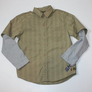 Extreme Zone Boy's Olive Green Button Front Long Sleeve Shirt size 10